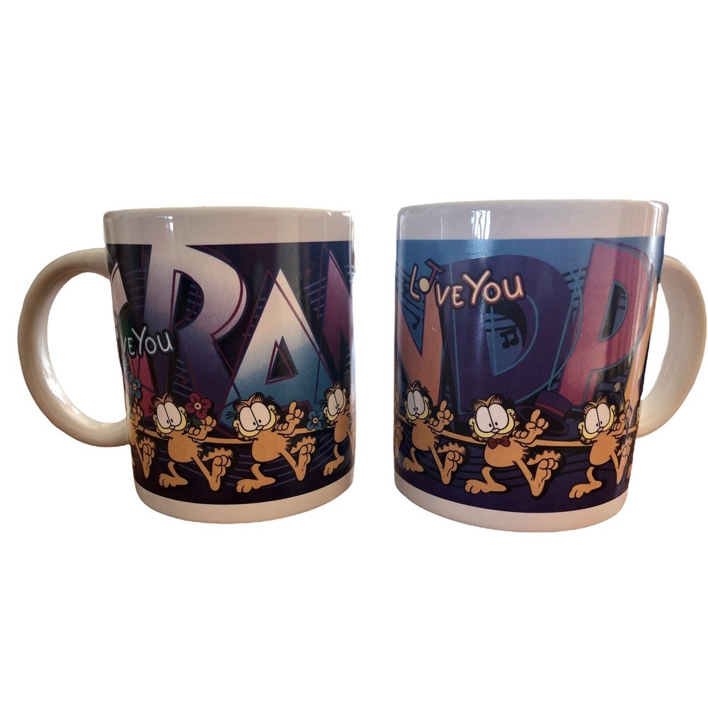 Garfield GRANDMA GRANDPA LOVE‎ YOU Ceramic CUPS Mugs 1998 Vtg Gift Y2K